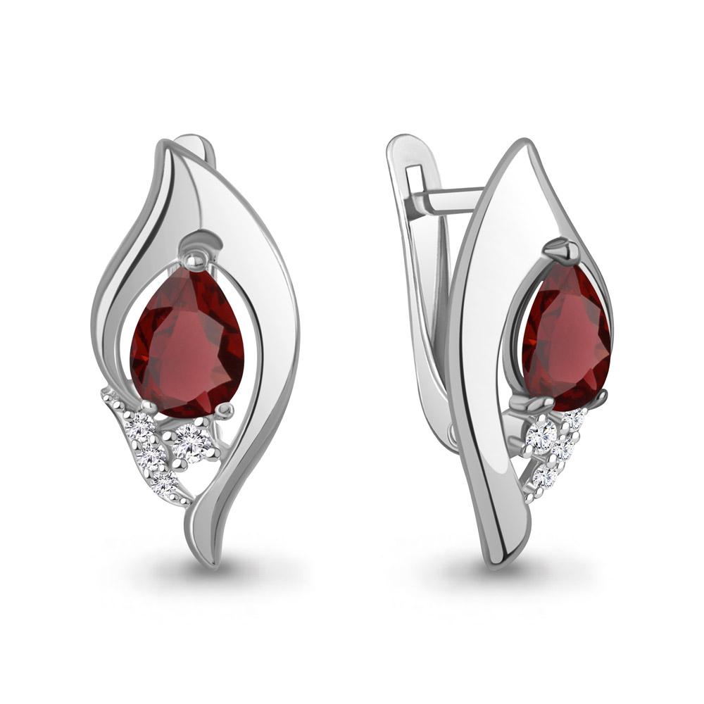 Серьги Аквамарин - Серебро 925, Гранат, Фианит (арт. 45013403А.5)