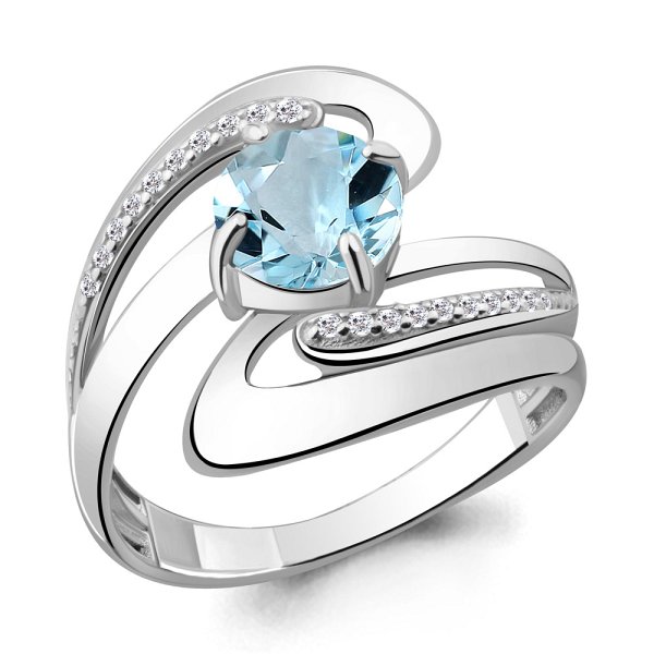 Кольцо Аквамарин - Серебро 925, Топаз, Фианит (арт. 6587802А.5)