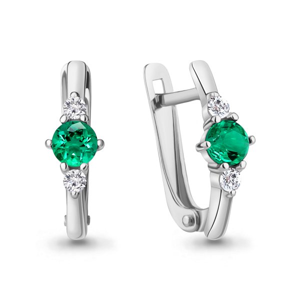 Серьги Аквамарин - Серебро 925, Синтетический изумруд, Фианит (арт. 49260АГ.5)