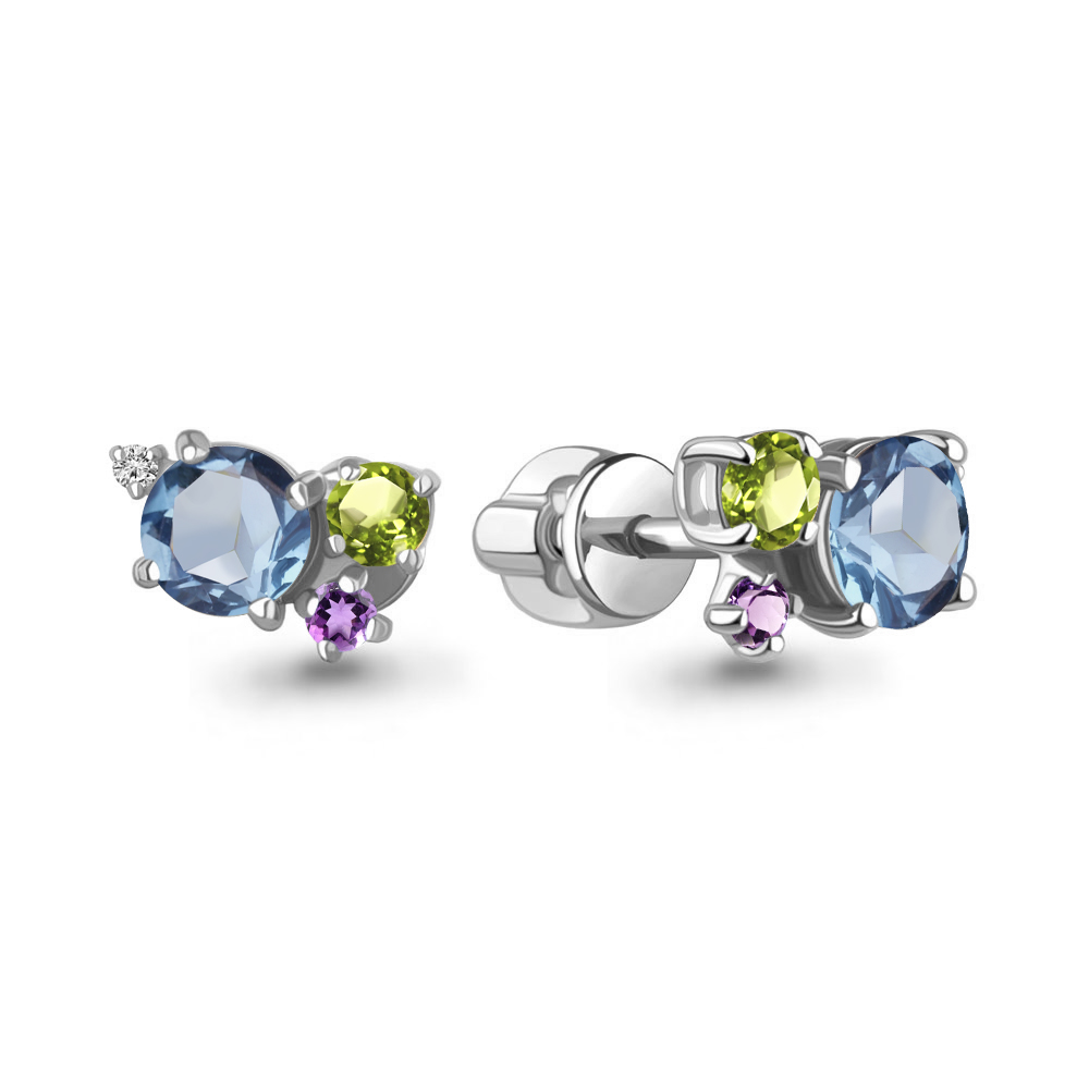 Серьги Аквамарин - Серебро 925, Аметист, Топаз, Фианит, Хризолит (арт. 45021840.5)