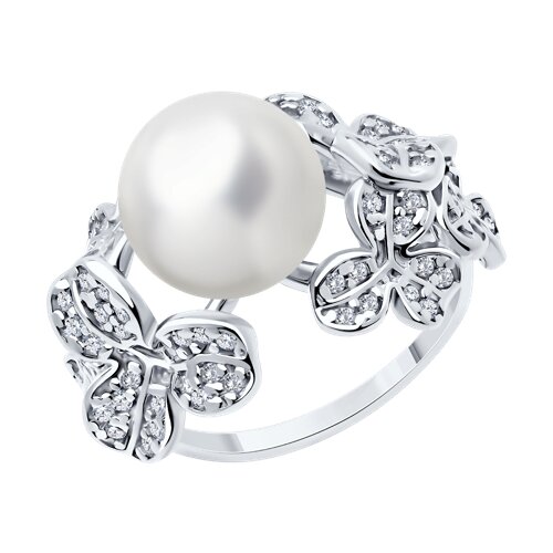 Кольцо SOKOLOV - Серебро 925, Жемчуг синтетический, Фианит (арт. 94013903)