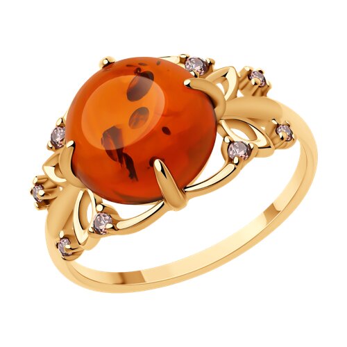 Кольцо SOKOLOV - Серебро 925, Фианит, Янтарь (арт. 83010200)