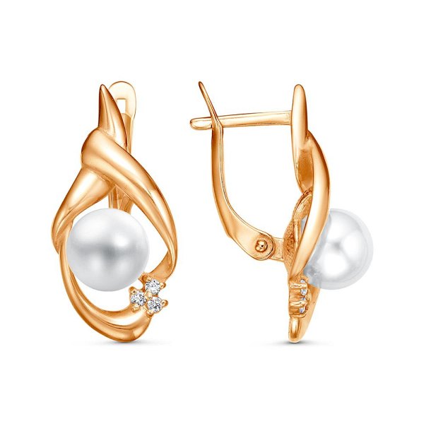 Серьги Красная пресня - Серебро 925, Жемчуг синтетический, Фианит (арт. 33616527)