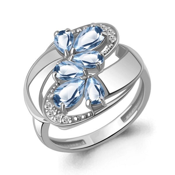 Кольцо Аквамарин - Серебро 925, Топаз, Фианит (арт. 65023205А.5)