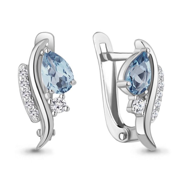 Серьги Аквамарин - Серебро 925, Топаз, Фианит (арт. 4791005А.5)