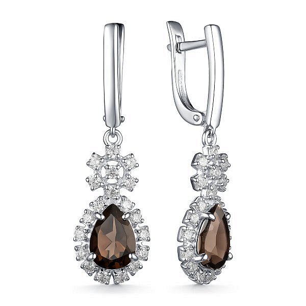 Серьги Дар - Серебро 925, Раухтопаз, Фианит (арт. С-3863рс40700)