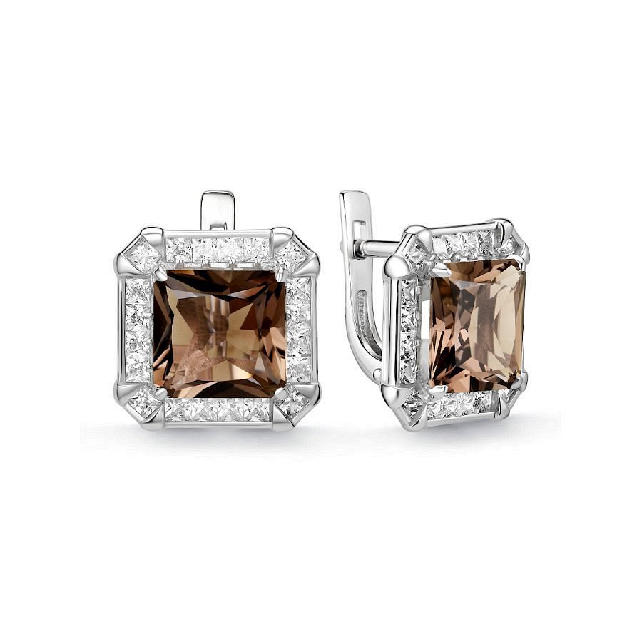 Серьги Дар - Серебро 925, Раухтопаз, Фианит (арт. С-5259рс40700)