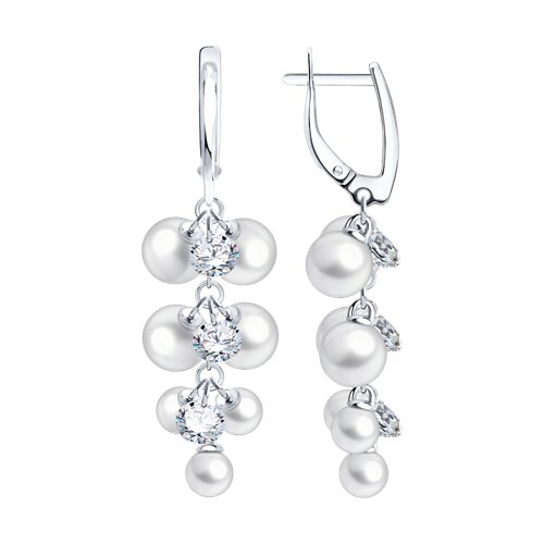 Серьги Diamant - Серебро 925, Жемчуг синтетический, Фианит (арт. 94-121-02455-1)