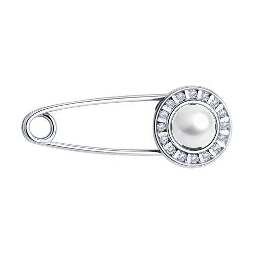 Булавка Diamant - Серебро 925, Жемчуг культивированный, Фианит (арт. 94-340-02641-1)