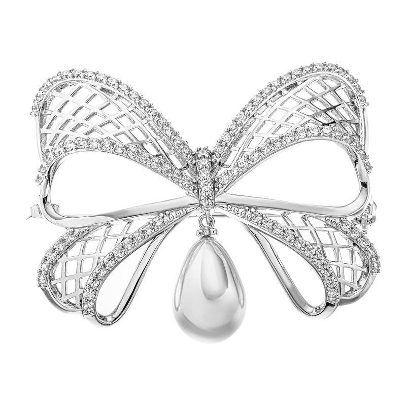 Брошь Мастер Клио - Серебро 925, Жемчуг имитация, Фианит (арт. 24В150154)