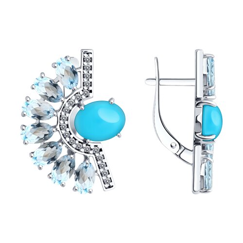 Серьги Diamant - Серебро 925, Бирюза, Топаз, Фианит (арт. 94-320-02681-1)