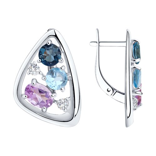 Серьги Diamant - Серебро 925, Аметист, Топаз, Топаз лондон, Фианит (арт. 94-320-00658-1)