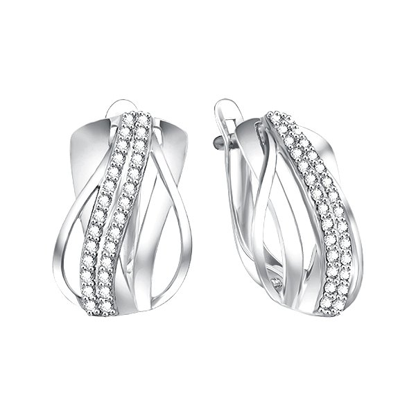 Серьги Золотые узоры - Серебро 925, Фианит (арт. 90-02-8333-00)