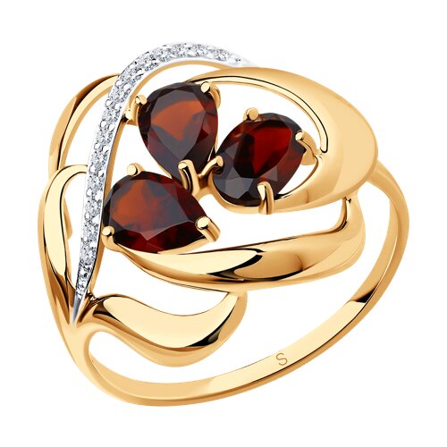 Кольцо SOKOLOV - Золото 585, Гранат, Фианит (арт. 714732)