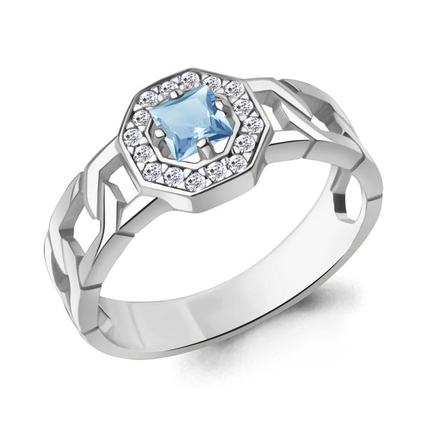Кольцо Аквамарин - Серебро 925, Топаз swiss, Фианит (арт. 65018605А.5)