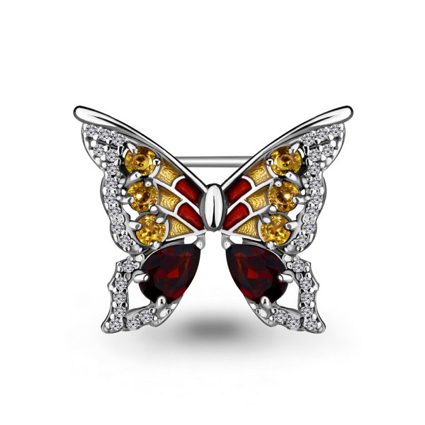 Брошь Аквамарин - Серебро 925, Гранат, Цитрин, Эмаль (арт. 7267134А.5)