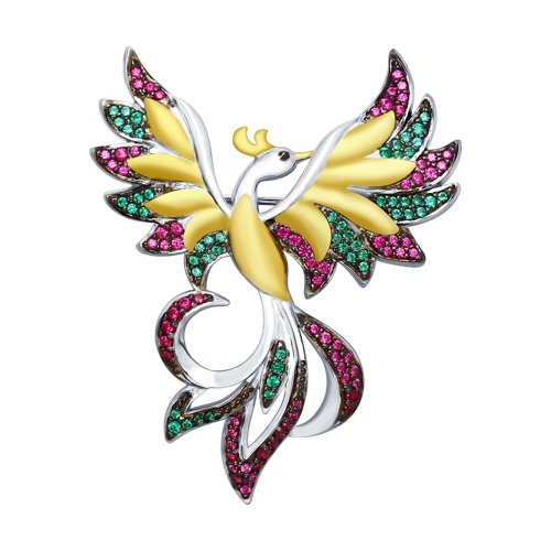 Брошь SOKOLOV - Серебро 925, Синтетический рубин, Фианит (арт. 94040130)