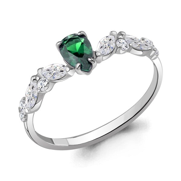 Кольцо Аквамарин - Серебро 925, Синтетический изумруд, Фианит (арт. 67786П.5)