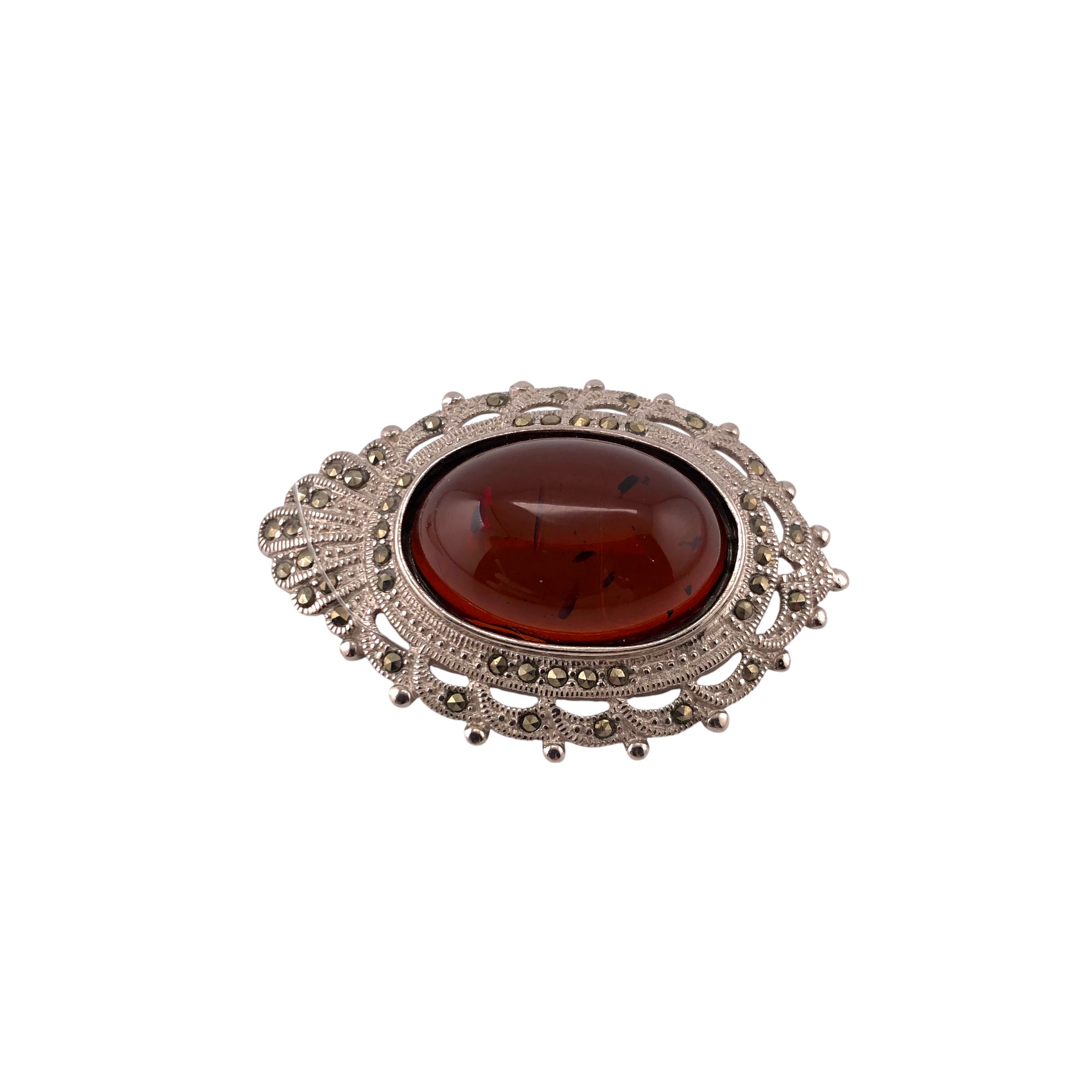 Брошь Янтарная волна - Серебро 925, Марказит, Янтарь (арт. 825435к)