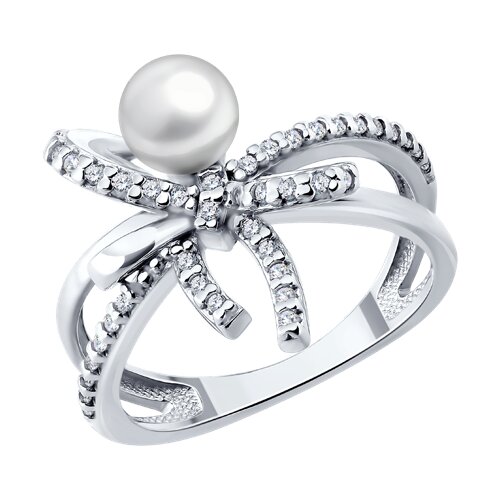 Кольцо SOKOLOV - Серебро 925, Жемчуг синтетический, Фианит (арт. 94014927)