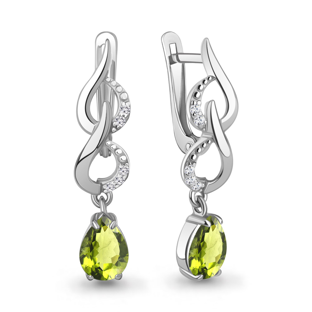 Серьги Аквамарин - Серебро 925, Фианит, Хризолит (арт. 45000407А.5)
