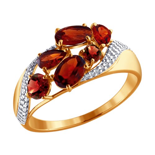 Кольцо SOKOLOV - Золото 585, Гранат, Фианит (арт. 713700)