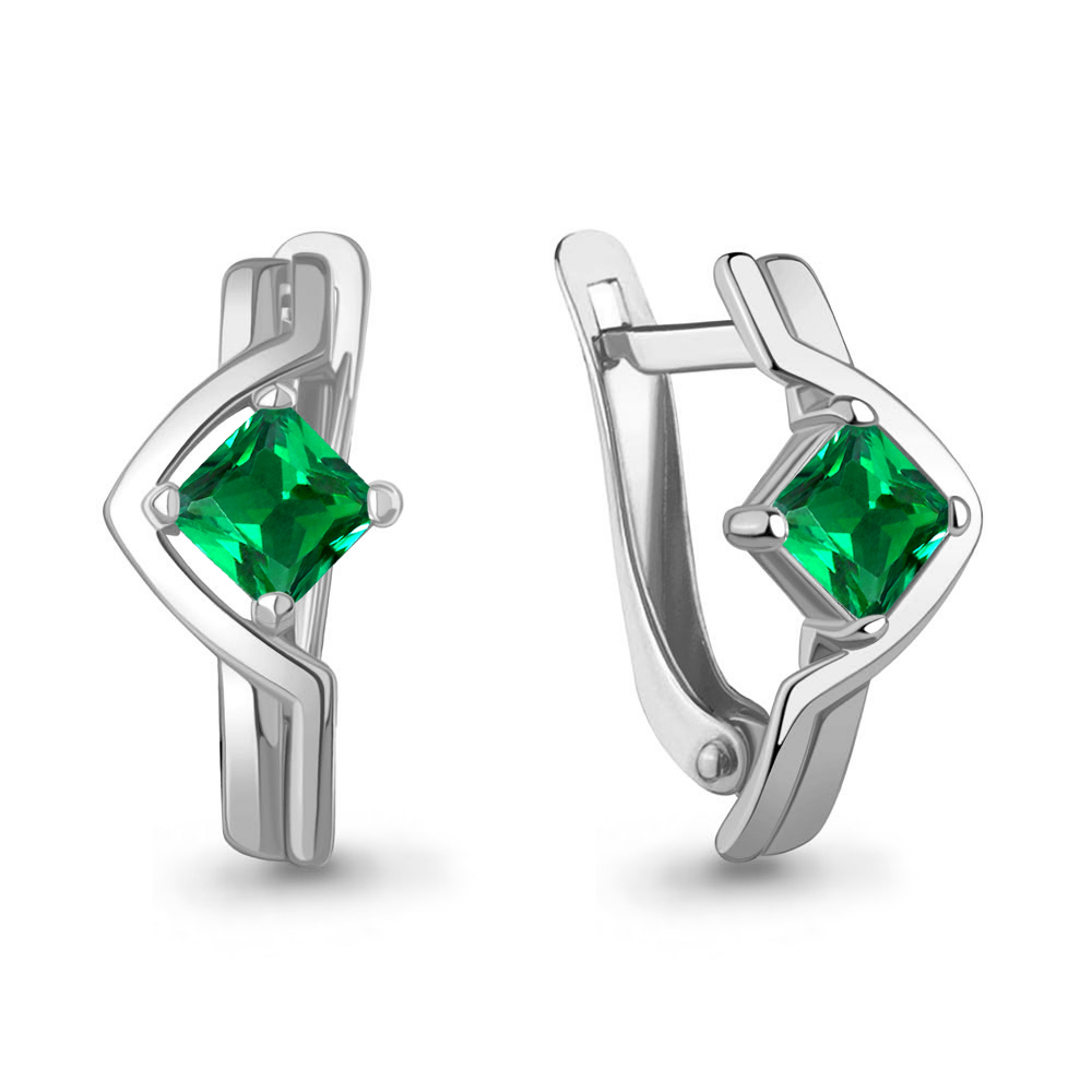 Серьги Аквамарин - Серебро 925, Синтетический изумруд (арт. 400891П.5)
