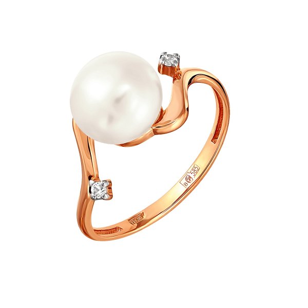 Кольцо Прима Эксклюзив - Золото 585, Жемчуг культивированный, Фианит (арт. 190-1-829Р)