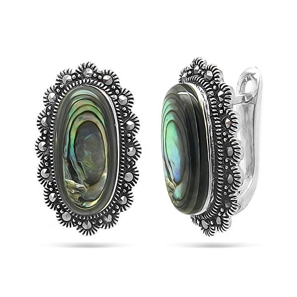 Серьги Эвора - Серебро 925, Марказит, Перламутр (арт. 633376)