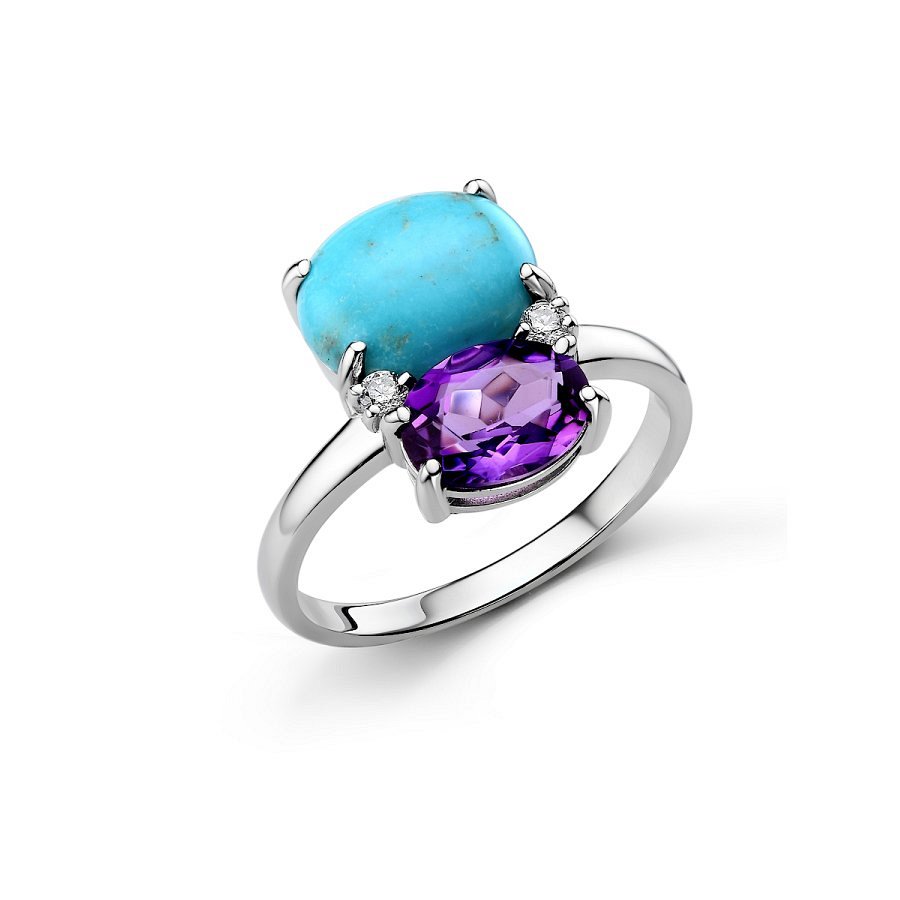 Кольцо Дар - Серебро 925, Аметист, Бирюза, Фианит (арт. К-5039рк43801)