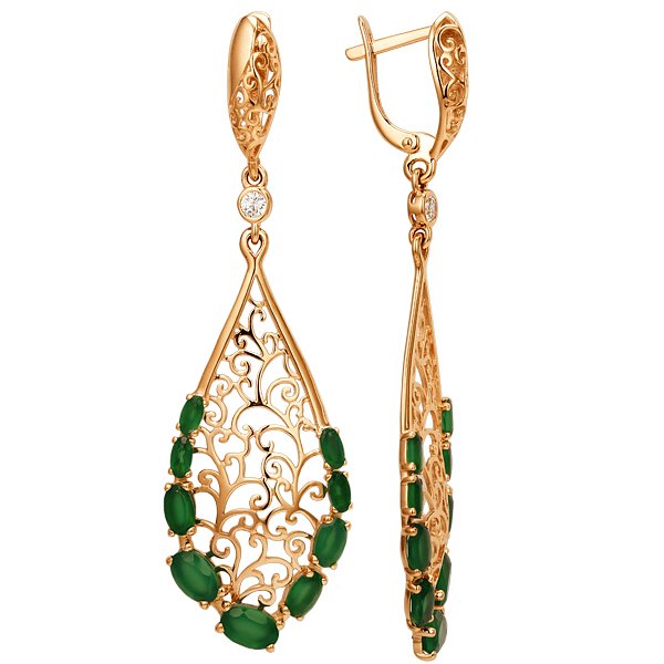 Серьги ЮФ Династия - Золото 375, Агат, Фианит (арт. 002562-5480)