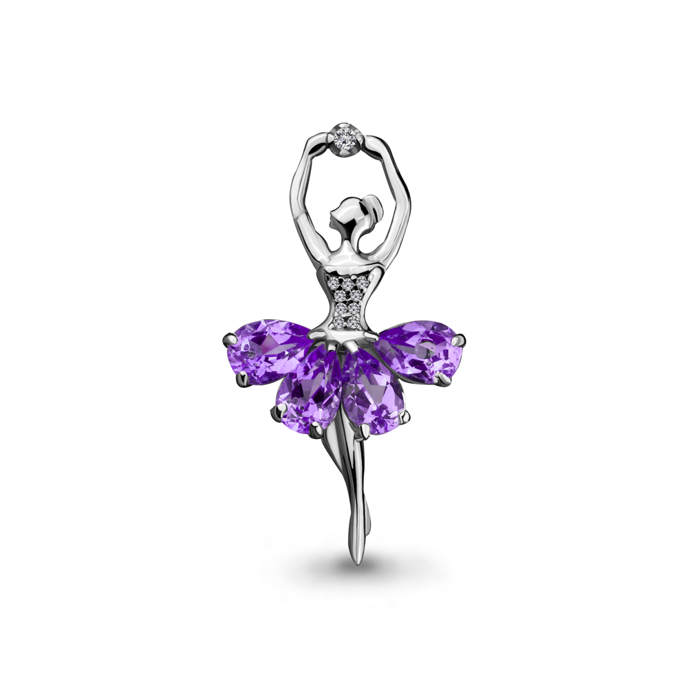 Брошь Аквамарин - Серебро 925, Аметист, Фианит (арт. 7263304А.5)