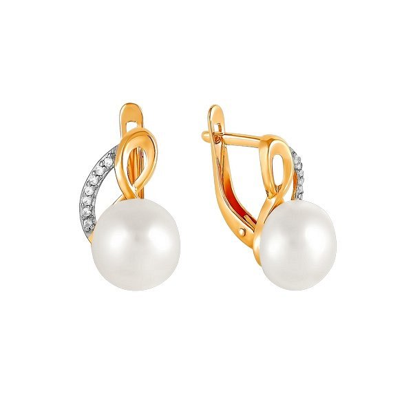 Серьги Прима Эксклюзив - Золото 585, Жемчуг культивированный, Фианит (арт. 290-1-700Р)