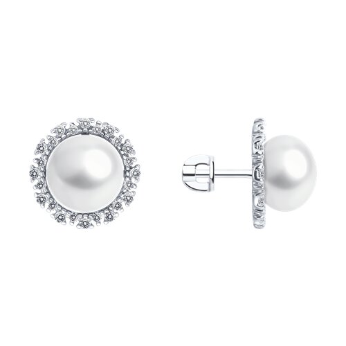 Серьги Diamant - Серебро 925, Жемчуг культивированный, Фианит (арт. 94-322-02678-1)