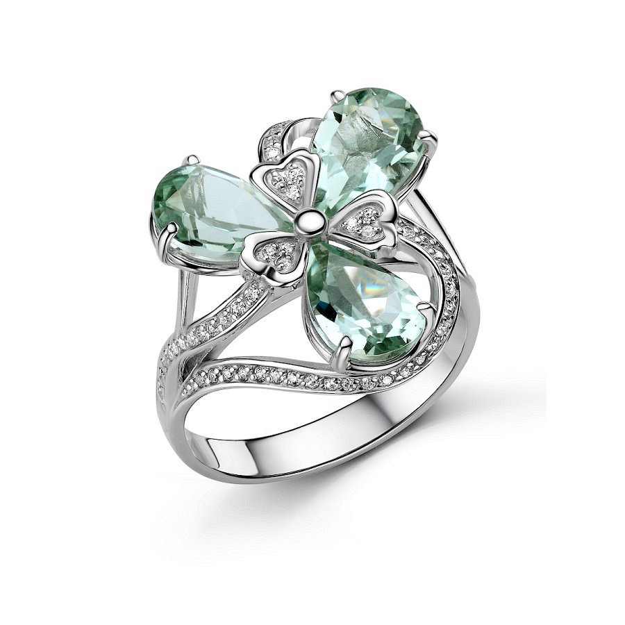 Кольцо Дар - Серебро 925, Празиолит, Фианит (арт. К-5245рс41200)