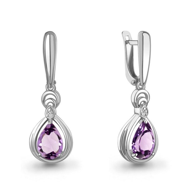 Серьги Аквамарин - Серебро 925, Аметист, Фианит (арт. 45019404А.5)
