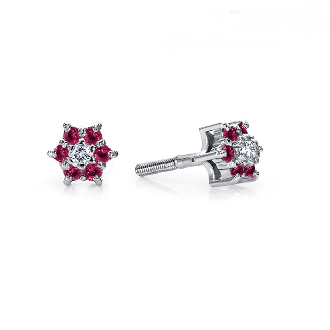 Серьги Platinum Lab. - Платина 950, Рубин, Бриллиант (арт. ПС-205Р-01)