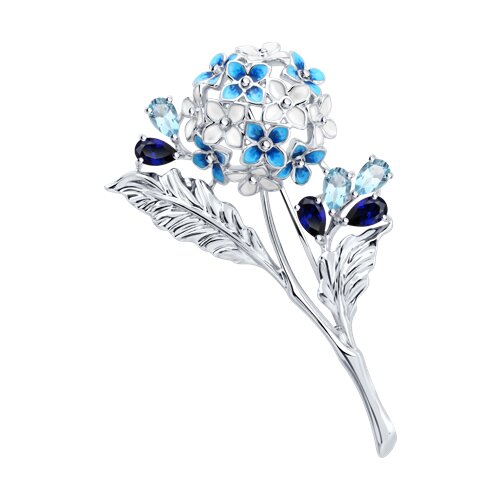 Брошь SOKOLOV - Серебро 925, Эмаль, Синтетический сапфир, Топаз (арт. 92040124)