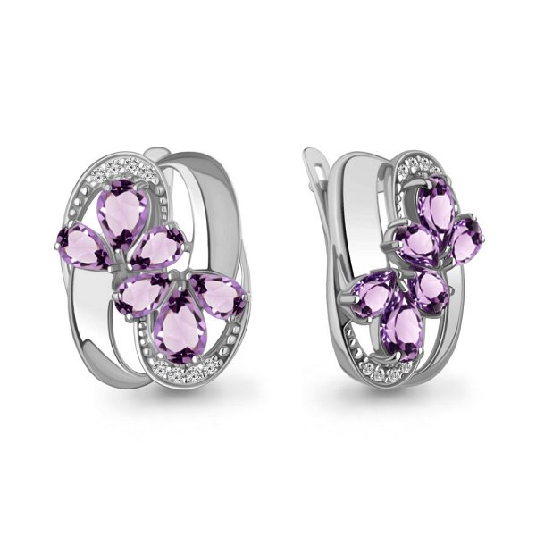 Серьги Аквамарин - Серебро 925, Аметист, Фианит (арт. 45017604А.5)