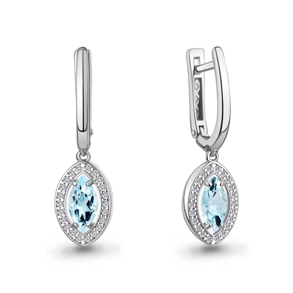 Серьги Аквамарин - Серебро 925, Топаз, Фианит (арт. 45012502А.5)