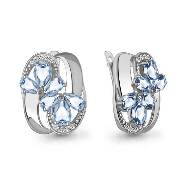 Серьги Аквамарин - Серебро 925, Топаз, Фианит (арт. 45017605А.5)