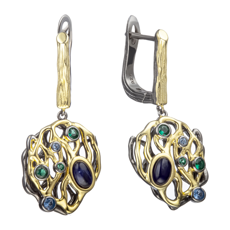 Серьги Мастер Клио - Серебро 925, Синтетическая шпинель, Содалит (арт. 36С158066)