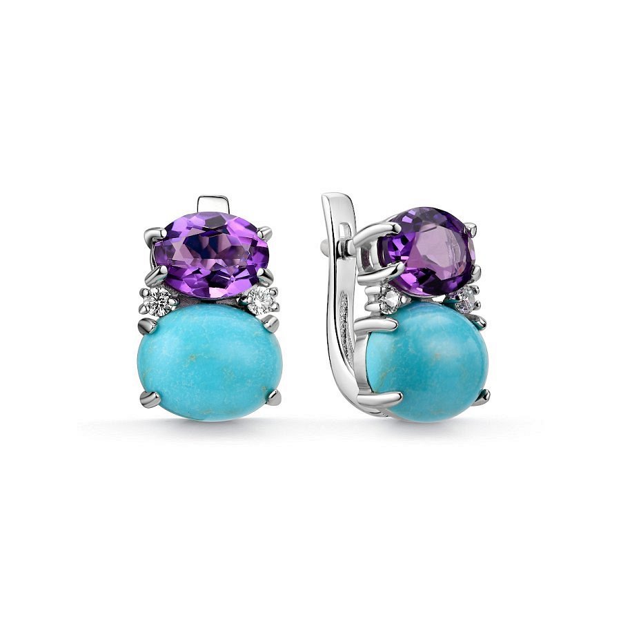Серьги Дар - Серебро 925, Аметист, Бирюза, Фианит (арт. С-5039рк43801)
