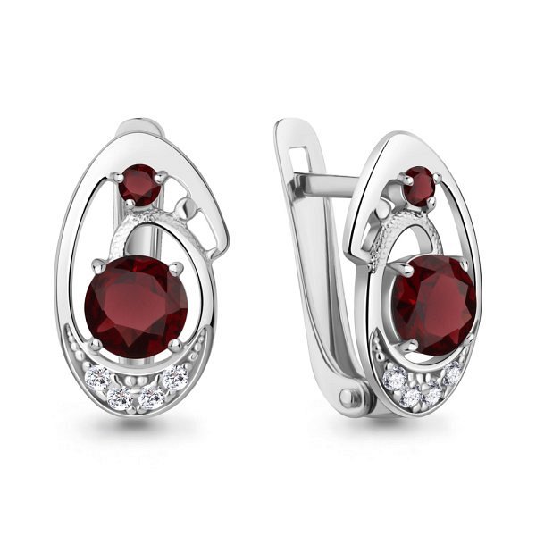 Серьги Аквамарин - Серебро 925, Гранат, Фианит (арт. 4965503А.5)