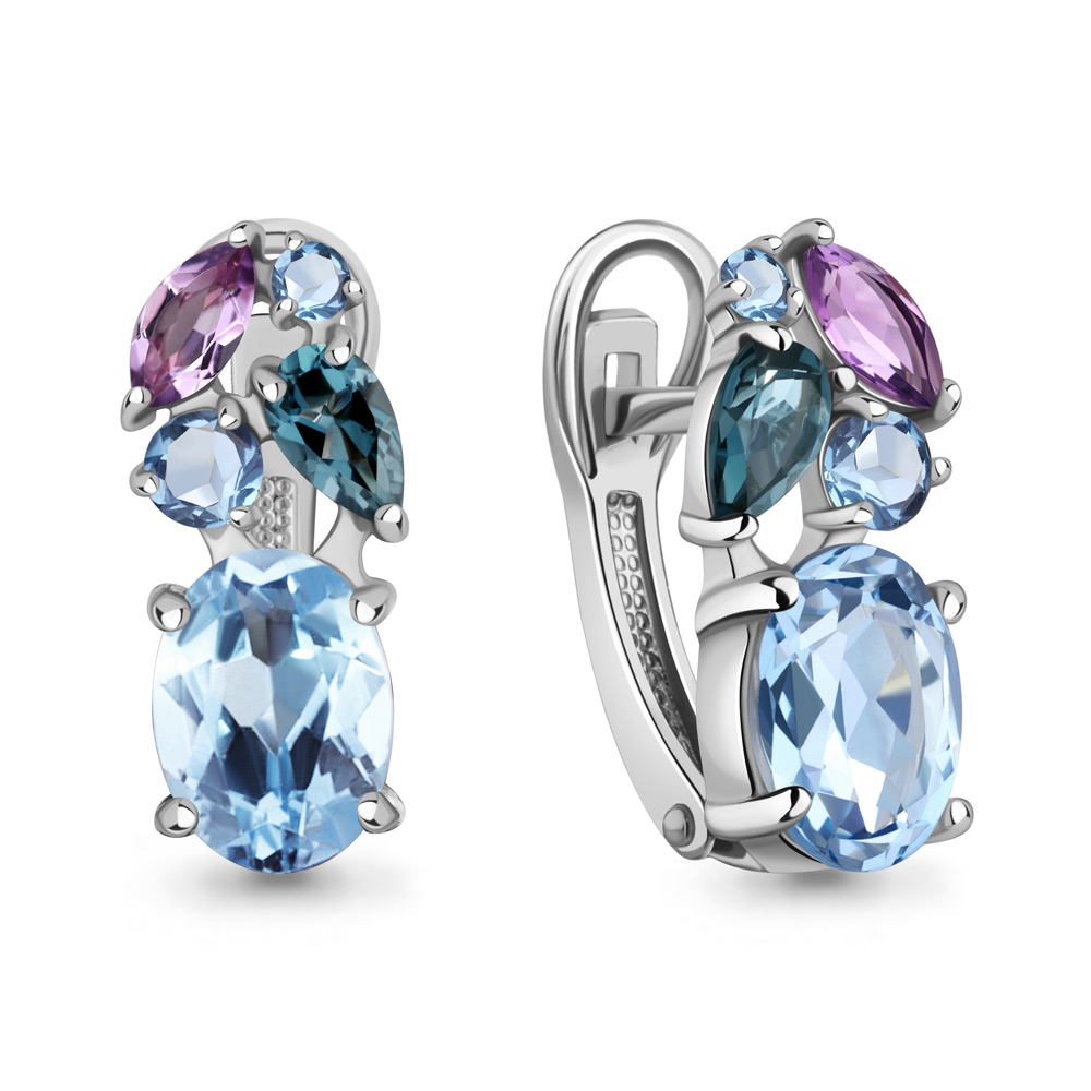 Серьги Аквамарин - Серебро 925, Аметист, Топаз, Топаз лондон (арт. 450192512.5)