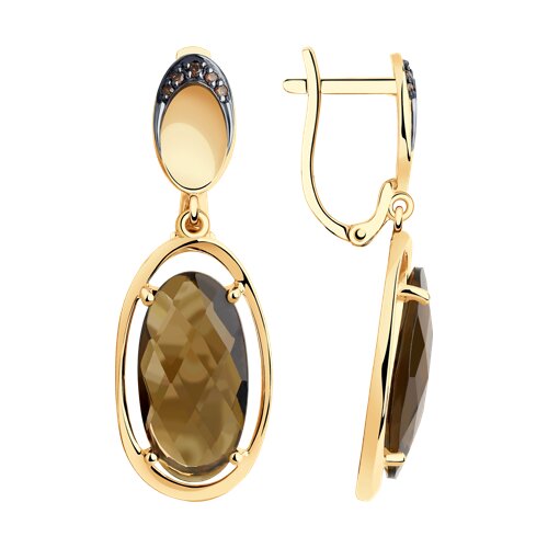 Серьги SOKOLOV - Золото 585, Раухтопаз, Фианит (арт. 727095)
