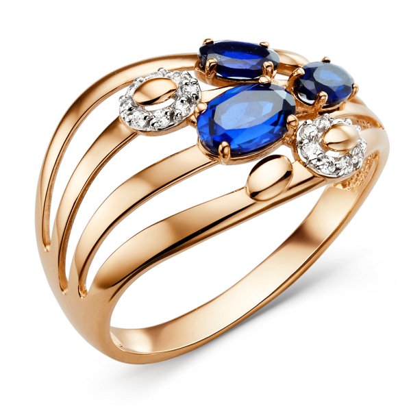 Кольцо ЮФ Династия - Золото 375, Синтетический сапфир , Фианит (арт. 010231-5472)