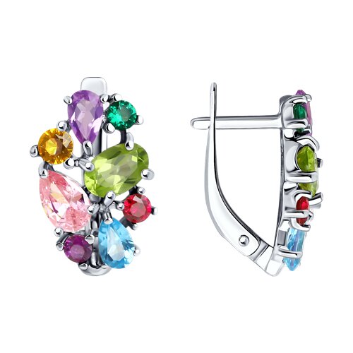 Серьги SOKOLOV - Серебро 925, Аметист, Синтетический рубин, Топаз, Фианит, Хризолит (арт. 92022739)