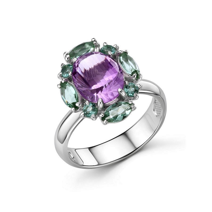 Кольцо Дар - Серебро 925, Аметист, Празиолит (арт. К-5261рс4011200)