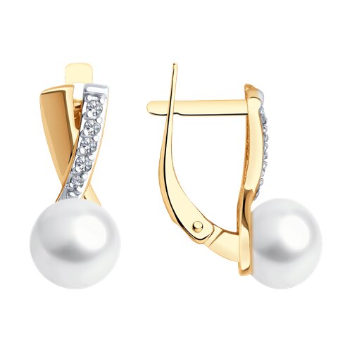 Серьги Diamant - Золото 585, Жемчуг культивированный, Фианит (арт. 51-320-02266-1)